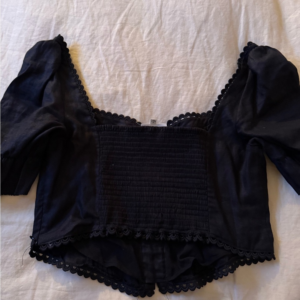 Reformation Simmie Linen Top Black - Size 12 - Picture 5 of 7
